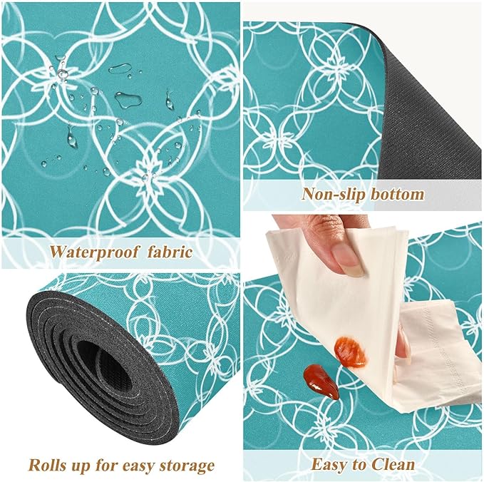 2 in 1 Table Runner Trivet for Hot Pots and Pans Heat Resistant Non Slip Waterproof 39 x 12 Inch Decorative Table Protector for Kitchen Countertop Teal Geometric Latticework
