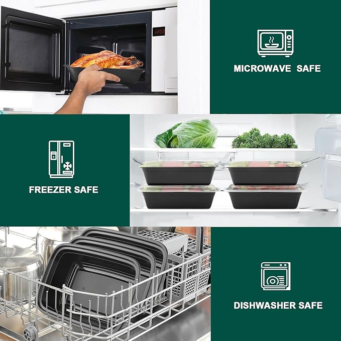 Meal Prep Containers 38 OZ, Plastic Food Prep Containers with Lids, BPA-Free, Stackable, Microwave, Dishwasher Safe Disposable To Go Container for Meal Plan, 50-Pack