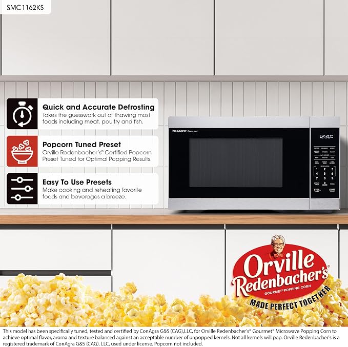 Sharp SMC1162KS 1.1 cu. ft. 1000W Stainless Steel Countertop Microwave Oven