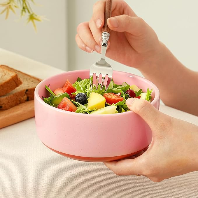 Stoneware Cereal and Soup Bowls Set of 4, 6-Inch Dual Glaze Ceramic Bowls for Breakfast & Oatmeal, Microwave and Dishwasher Safe, Pink