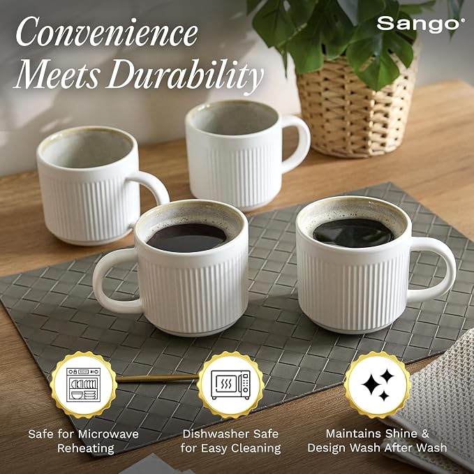 SANGO Anderson Cream Coffee Mugs Set of 4, 16.5 oz Stoneware Coffee Mug Set, Big Ceramic Tea Cup with Reactive Glaze for Cappuccino, Latte, Large Coffee Cups with Handle, Microwave & Dishwasher Safe