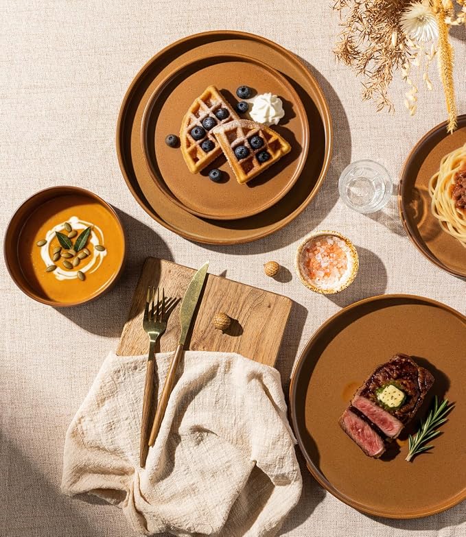 LERATIO Ceramic Dinnerware Sets for 6, High Edge Stoneware Plates and Bowls Set, Chip and Crack Resistant | Oven & Dishwasher & Microwave Safe Dishes Set, Service for 6