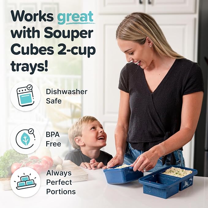 Souper Cubes Ceramic Baking Dishes 2.0-5" x 5" Baking Dishes with Silicone Lids, Individual Baking Dishes for Oven, Microwave, Oven and Air Fryer Safe, USA Made, Set of 2 - Blueberry