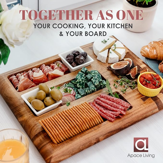 Acacia Wood Cutting Board for Kitchen and Home - Beautiful Large Butcher Block Chopping Board, Sustainable Wood, Juice Groove - Doubles as 3 Compartment Serving Board - 17 x 13 x 1.5"