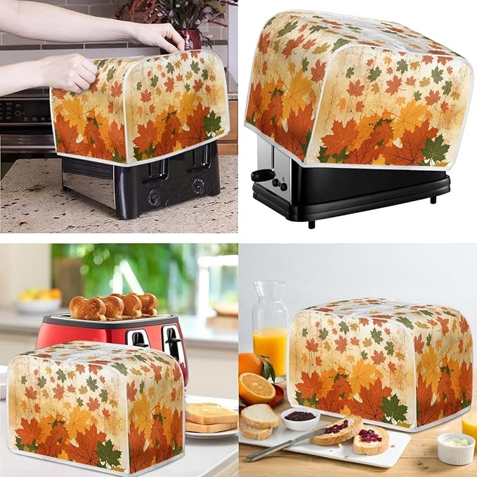 Fall Maple Leaves Print Thanksgiving Appliance Covers Set Washable Kitchen Blender Dust Cover Bread Maker Toaster Cover 4 Slice Kitchen Accessories