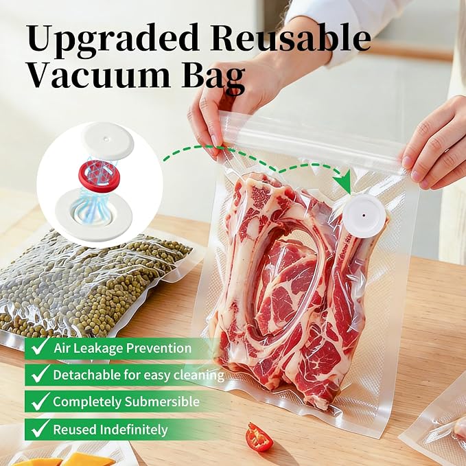 VISRIE 100Pcs Reusable Vacuum Sealer Bags for Food, 5 Assorted Size, BPA-Free Food Storage Bags for Sous Vide Microwave Heating, Compatible with Handheld Sealer and Vac Sealer Machine