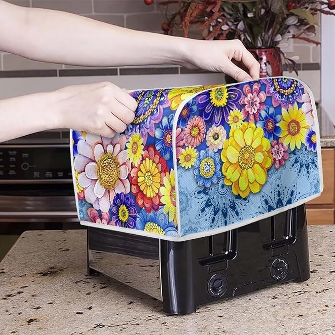 Boho Mandala Floral Toaster Cover 2 Slice Washable Blender Cover Kitchen Small Appliance Dust Cover for Coffee Maker Bread Maker Microwave Oven