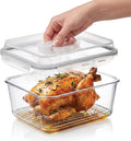 Pexo 6600 ML / 230 oz / 28 Cup Extra Large Glass Food Storage Container with Stainless Steel Rack for Broiling, with Airtight Locking Lid, Clear Jumbo Size, Ideal Storing food, Vegetables, Fruits. Baking Casserole, Lasagna, Roasting Turkey, Chicken BPA...