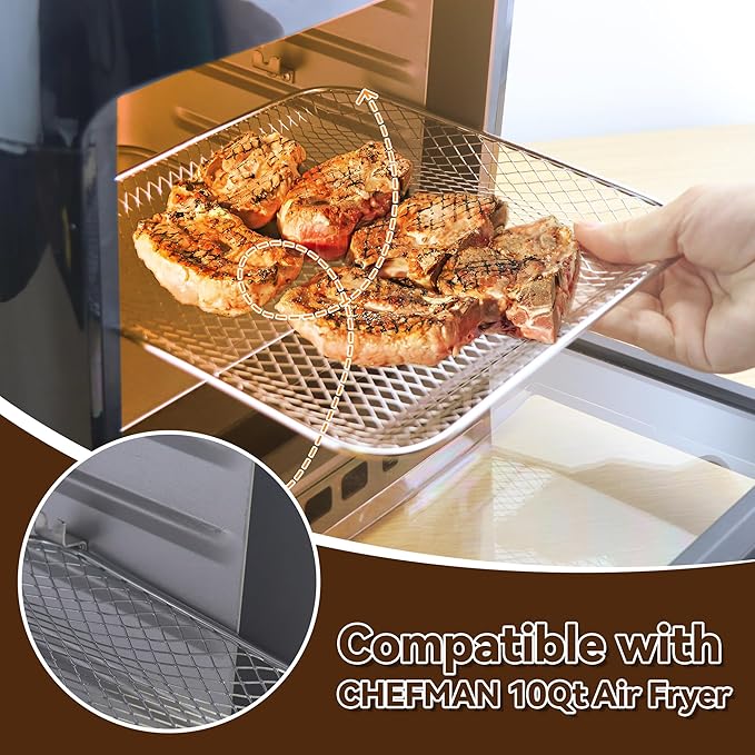 Air Fryer Accessories for CHEFMAN Multifunctional Digital Air Fryer 10 Qt, 2pack Basket Tray 100pcs Air Fryer Liners and 4pcs Black Non Stick Mat