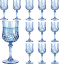 Plastic Wine Glasses, Plastic Goblets Vintage Style Cordial Unbreakable Drinking Glasses,Reusable Drinkware for Wedding Reception, Grand Event Party Supplies(12, Blue)