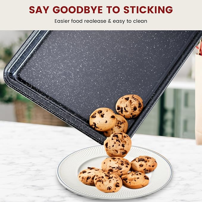 Terlulu 10-Piece Baking Pans Set, Bakeware Sets Nonstick, Baking Set for Oven Cooking, Stackable Carbon Steel Set Include Cookie Sheets, Muffin Pan, Cake Pan, Pizza Pan, Loaf Pan, Roasting Pan, Black