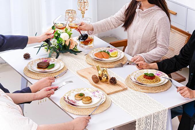 FHGNYSM Vintage Floral Dinnerware Set, 12-Piece Porcelain with Gold Rim | Rose Pattern Dish Set for Kitchen, Wedding and Housewarming Gift, Chip and Scratch Resistant, Microwave&Dishwasher Safe for 4