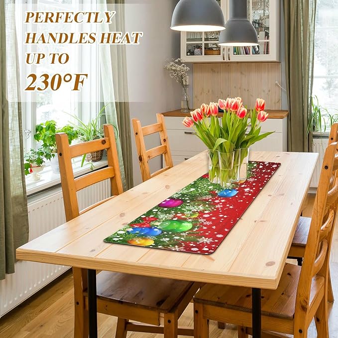 Christmas Tree Decoration and Snowflakes Trivet Table Runner 40 Inches Long Trivet for Hot Pots and Pans/Hot Dishes,Table Protector Heat Up to 230F, Decorative Hot Plates Mat for Kitchen Countertop