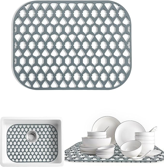 SAMSIER Silicone Sink Protectors Mats (13x11 & 14x12 & 16x12 & 18x16 & 19x14 & 21x16 & 22x13 & 25x16 & 26x14 & 28x14 & 30x16) for Bottom of Kitchen Sink (16.7”x12.5”)