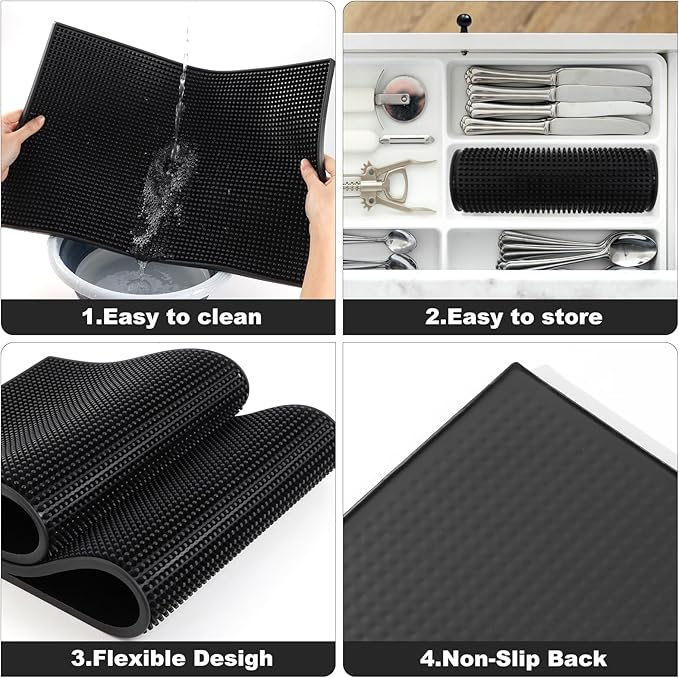 2 Pack Heavy-Duty Bar Mat Pad PVC Rubber Dish Drying Spill Matting for KTV Bar Glass Home (L:18"x12")