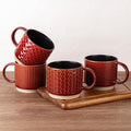 GBhome 15OZ Stackable Coffee Mugs Set of 4, Ceramic Coffee Cups with Texture Patterns for Man,Woman. Elegant Mugs Set for Latte/Cappuccino/Cocoa. Dishwasher&Microwave Safe, Red