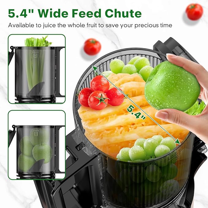 Cold Press Juicer, Masticating Juicer with 5.4" Wide Feed Chute, 350w Slow Juicer Machines Fit Whole Vegetables and Fruits with High Juice Yield, Easy to Clean (Pink)
