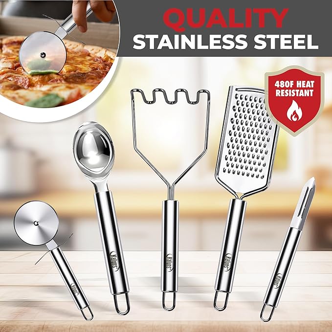 Kaluns 50 PCS Silicone Kitchen Utensils Set Complete Kitchen Set - 800°F Heat Resistant Non-Stick Premium Silicone Cooking Utensils W Wooden Handles - Can Opener, Masher, Turner, Silicone Spatula Set