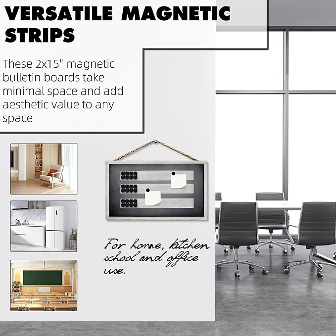 TonGass Magnetic Strip with Adhesive Backing, 2"x15" Stainless Steel Strips Bulletin Bar Board, Metal Magnetic Strips for Wall with 48 Pcs Magnets for Home, Office, School Use - 6 Pcs