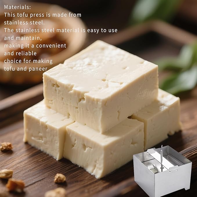 304 Stainless Steel Tofu Press,Cheese Press,Adjustable Paneer Maker with Drain Hole and Drip Tray,Tofu to Improve the Flavor and give Favorite Texture Everytime (12x12x9cm)