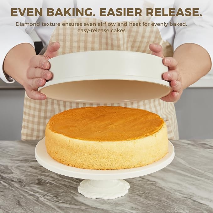HONGBAKE Nonstick Ceramic 9 Inch Round Cake Pan Set of 2, Heavy-Duty Aluminized Steel Round Cake Pans with Diamond Texture, Non-Toxic Cake Molds, Cake Pans 9 Inch Round for Baking Cheesecake, Cream