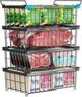 iSPECLE 4 Pack Freezer Organizer Bins - Fit 10 to 20 Cu.Ft Deep Freezer, Expandable Wire Storage Chest Freezer Baskets for Frozen Food, Stackable with Handles, Black