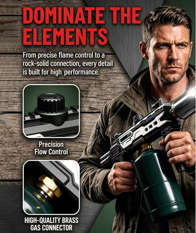 Powerful Propane Torch Gun, Fathers Day Gift for Dad Men, Culinary Blow Kitchen Cooking Torch for Steak Searing, Campfire Charcoal Starter for Blackstone Griddle Accessories (Tank Not included)