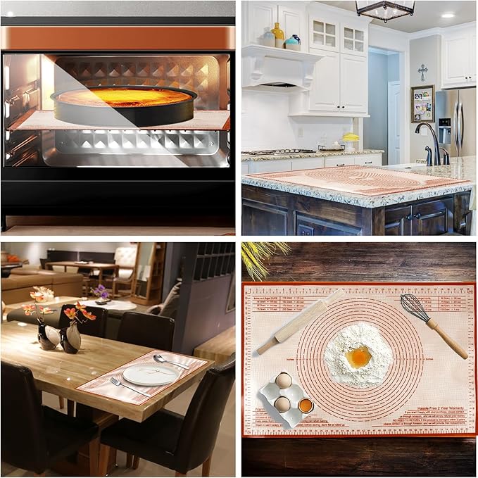 Silicone Pastry Mat 34x26 Inch - Nonstick Baking Mats with Measurements, Great for Dough Rolling, Pastry, Pie Crust, Fondant, Cookies, Bread, Pasta, Pizza, Food Grade Kitchen Counter Mats