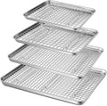 P&P CHEF 16 + 12.5 + 10.4 + 9 Inch Baking Sheet and Rack Set, 8Pcs Stainless Steel Cookie Sheets Oven Baking Pans Trays with Cooling Racks for Cooking, Oven & Dishwasher Safe, Pans with Grid Racks