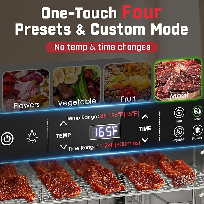 HOPERAN Food Dehydrator Stainless Steel - 400W Electric Dehydrator Machine with 4 Presets, Adjustable Timer, Temperature Control, Digital Food Dryer for Herb, Dog Treats,Meats & Veggies (10 Trays)