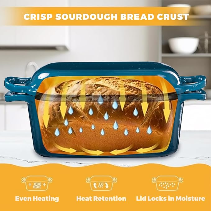 4.6 Quart Dutch Oven for Sourdough Bread Baking, Combo Oval Enameled Cast Iron Bread Pan with Lid, Bread Dutch Oven for a Crispy Crust, Teal