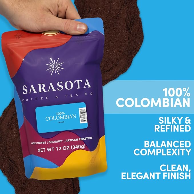 12 oz Ground Coffee, Colombia 100% Colombian Excelso, Medium Roast, Low Acid Coffee Grounds, Specialty Grade, Mold Free, 12 oz