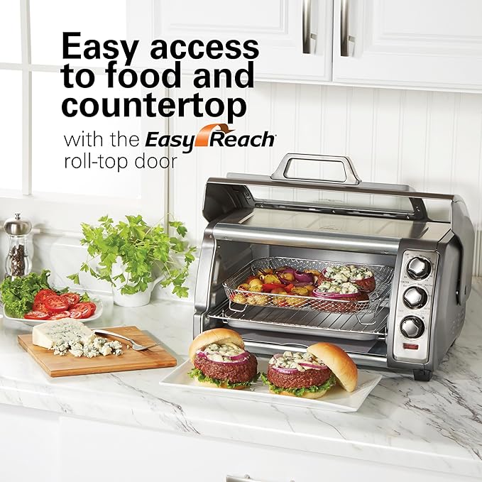 Hamilton Beach Air Fryer Toaster Oven Combo, Stainless Steel | Large Capacity, Fits 6 Slices or 12" Pizza, 4 Cooking Functions: Convection, Bake, Broil, Roll-Top Door