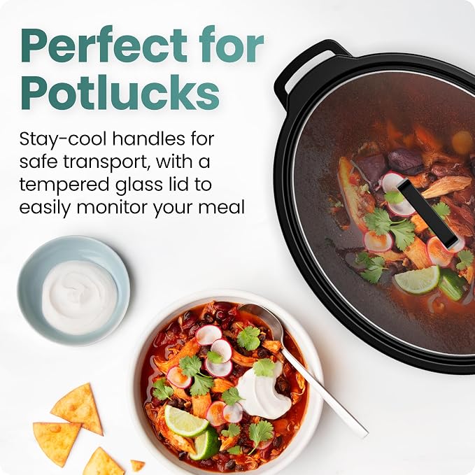 Chefman Slow Cooker 7 Quart, Large Family Size Slow Cooker with Low, High & Warm Settings, Removable Ceramic Crock, Tempered Glass Lid, Dishwasher-Safe for Easy Cleanup, Stainless Steel
