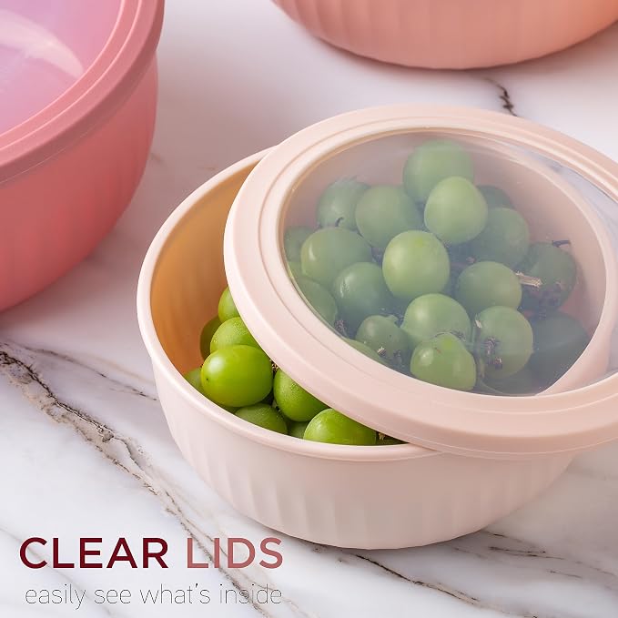 COOK WITH COLOR Prep Bowls with Lids- Wide and Deep Nesting Plastic Small Mixing Bowl Set with Lids, 12 Piece Set - Wide Bowls, Rose