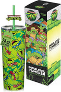 Dragon Glassware x Teenage Mutant Ninja Turtles Insulated Tumbler, 24 oz | Vacuum Insulated Stainless Steel Tumbler with Straw & Lid; Double Walled TMNT Tumbler with Straw Topper; Ninja Turtle Cup