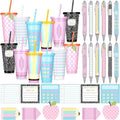 Honeydak 24 Set Back to School Teacher Gift Bulk Teachers Appreciation Gifts in Bulk 24oz Teacher Tumbler Cute Pastel Composition Notebook Sticky Note Ballpoint Pen for Mentor Lecturer Educator