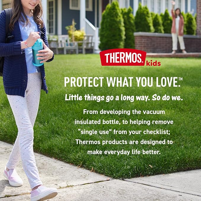 THERMOS FUNTAINER 16 Ounce Stainless Steel Vacuum Insulated Bottle with Wide Spout Lid, Wavy Checkers Teal