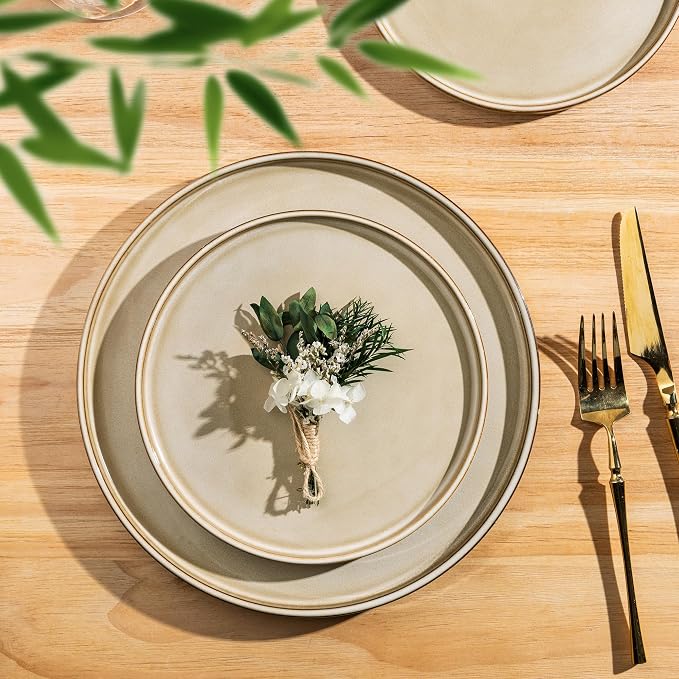 AmorArc Ceramic Dinnerware Sets, Handmade Reactive Glaze Stoneware Plates and Bowls Sets,Highly Chip and Crack Resistant | Dishwasher & Microwave Safe Dishes Set, Service for 8 (24pc)