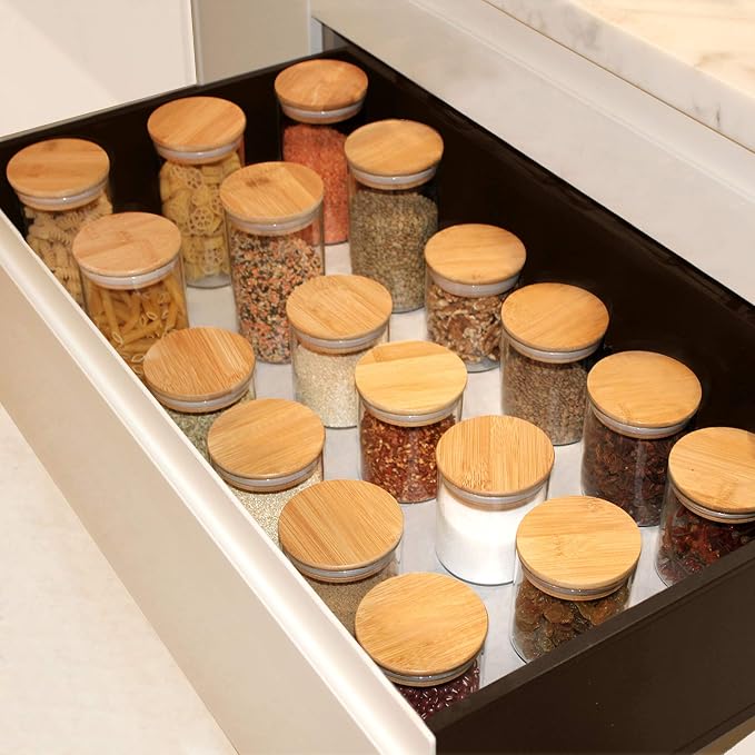 Glass Jars with Bamboo Lids (16oz in 9 Pack), Food Jars and Canisters Sets with lids, Food Storage Jars with Airtight Lids, Glass Pantry Jars