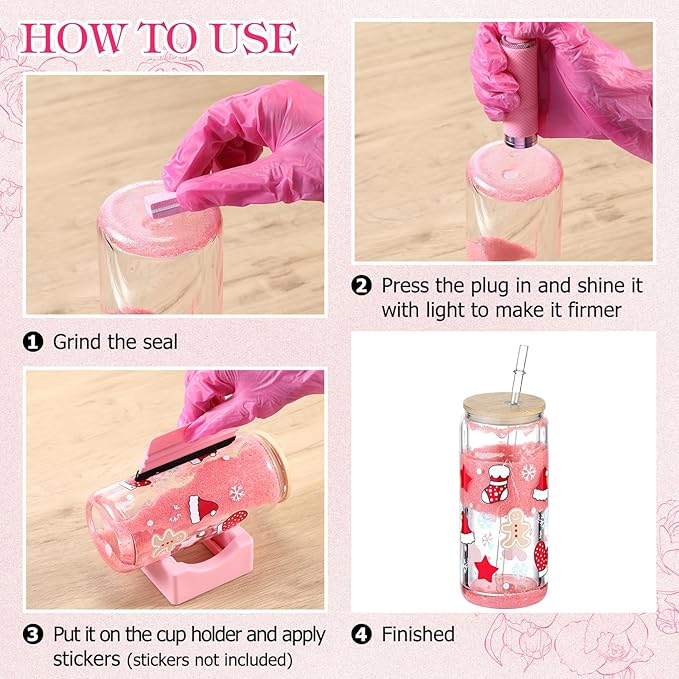 LemonRoad 15 Pcs Snow Globe DIY Tumbler Tool Kit Include Storage Box Squeeze Bottle Funnel Silicone Cup Cradle Measuring Cup Flashlight for Beginner Making Supplies Thanksgiving Day Gifts(Pink)