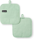 KITCHENAID Gourmet Series Gridlines Pot Holders 2-Pack Set, Heat Resistant up to 600°F, Soft Silicone Grip, Magnetic Cuff, Pistachio Green, 8"x8"