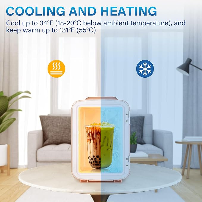 Simple Deluxe 4L/6 Can Mini Fridge, Portable Cooler & Warmer Freon-Free Refrigerator, Provide Compact Storage for Skincare, Beverage, Cosmetics, Bedroom, Office, Pink