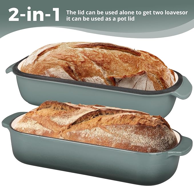 EDGING CASTING Enameled Cast Iron Loaf Pan with Lid, Bread pan, Dutch Oven Bread pan for Homemade Sourdough Bread Baking, 12.5x5.5 inch, 5qt, Slateblue