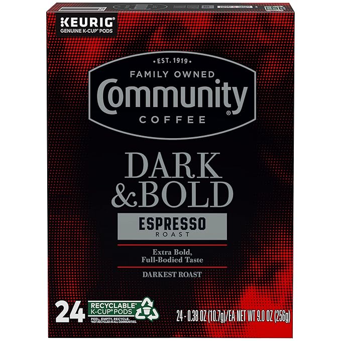 Community Coffee Dark & Bold Espresso Roast Coffee Pods,Compatible with Keurig 2.0 K-Cup Brewers,24 Count (Pack of 2)