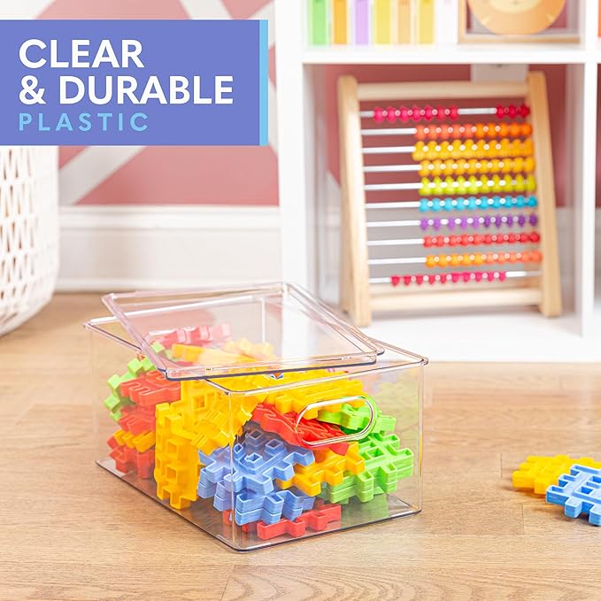 primebox Plastic Clear Stackable Storage Bins with Lids. Great for Pantry or Kitchen Organization. Fridge Organizer Containers. Cabinet, Bathroom Organizer. 6 Pack
