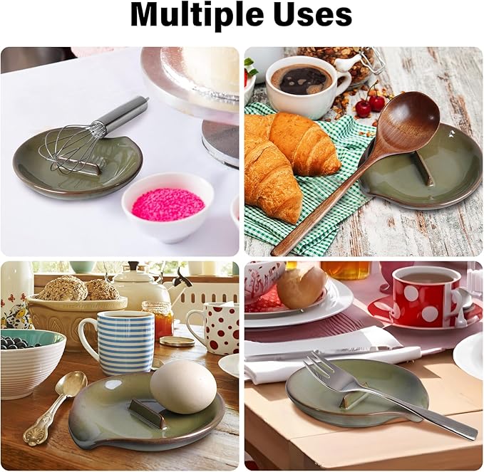 Egg Cracker Spoon Holder, Spoon Rest for Kitchen, Ceramic Spoon Holder for Stove Top, Cooking Spoon Holder,Heat Resistant Utensil Rest for Countertop, Dishwasher Safe, 3 pack