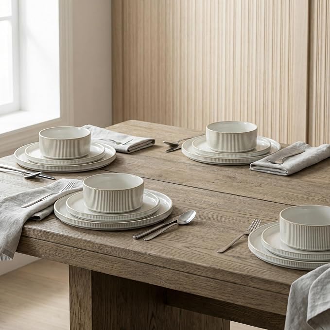 Ceramic Dinnerware Sets of 4, 12 Pieces Plates and Bowls Sets, for kitchen, Oven, Microwave and Dishwasher Safe