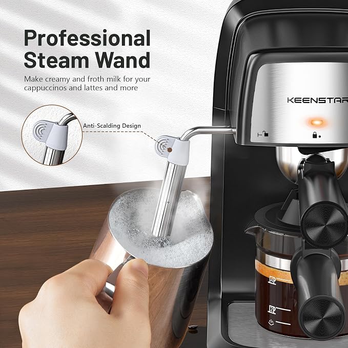 KEENSTAR 3.5Bar Espresso Machine with Milk Frother, 800W Compact Expresso Coffee Machines with Preheating Function, 4 Cup Espresso Maker for Latte or Cappuccino Upgraded Version