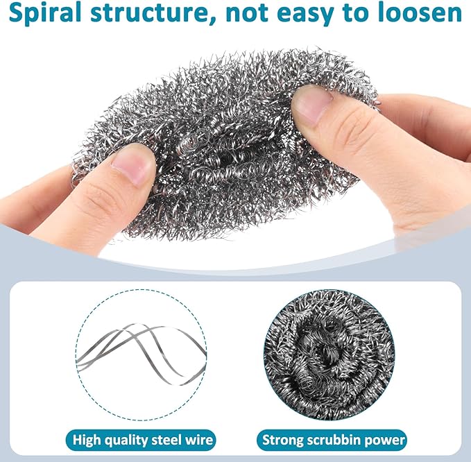 Reallnaive 200 Pcs Stainless Steel Wool Scrubber Bulk Steel Wool Sponges Pack Metal Dishwashing Wire Scouring Pads Heavy Duty Clean Dish Pot Pan and Oven for Cleaning Kitchen Bathrooms and More